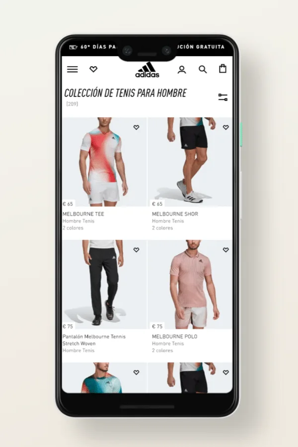 Versión móvil de la web de Adidas