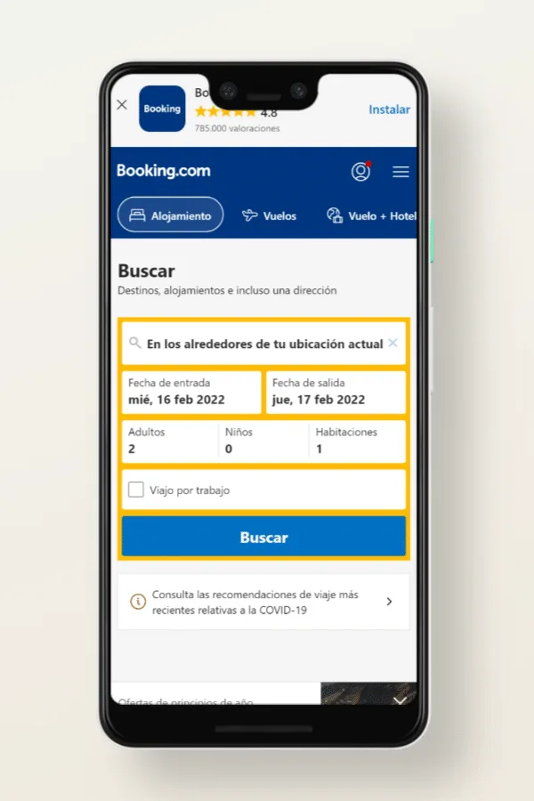 Booking.com, versión sitios web para móviles