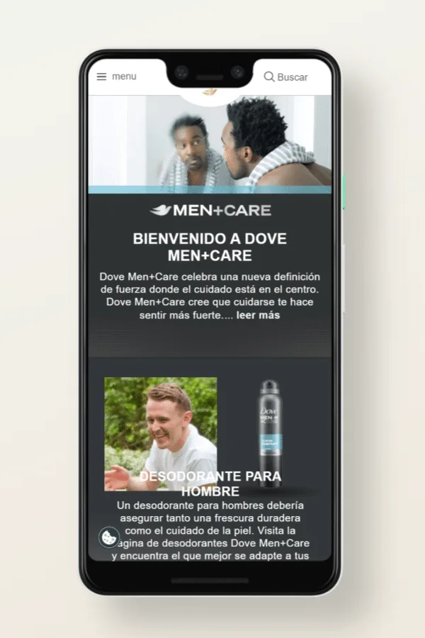 Versión móvil de la web de Dove Men