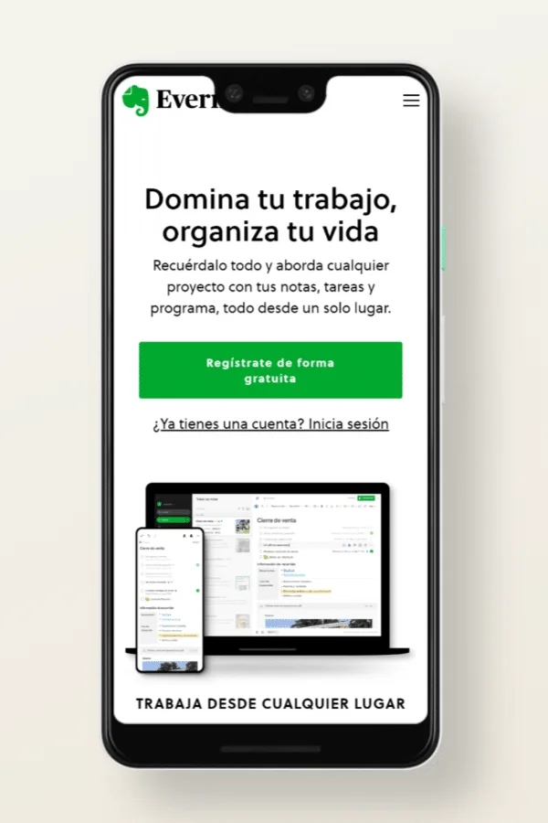 Evernote, versión sitios web para móviles