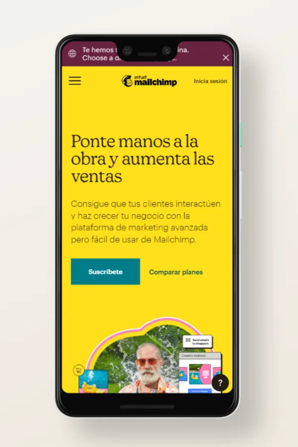 Versión móvil de la web de Mailchimp