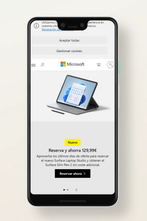 Versión móvil de la web de Microsoft