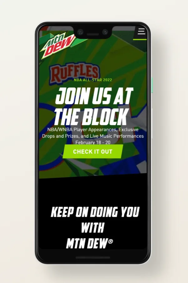 Versión móvil de la web de Mountain Dew