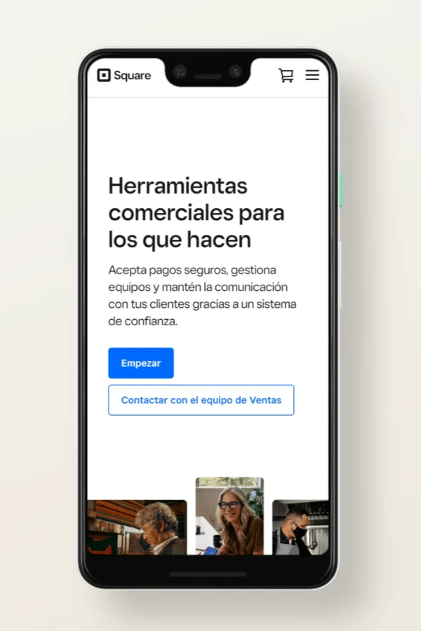 Square, versión sitios web para móviles