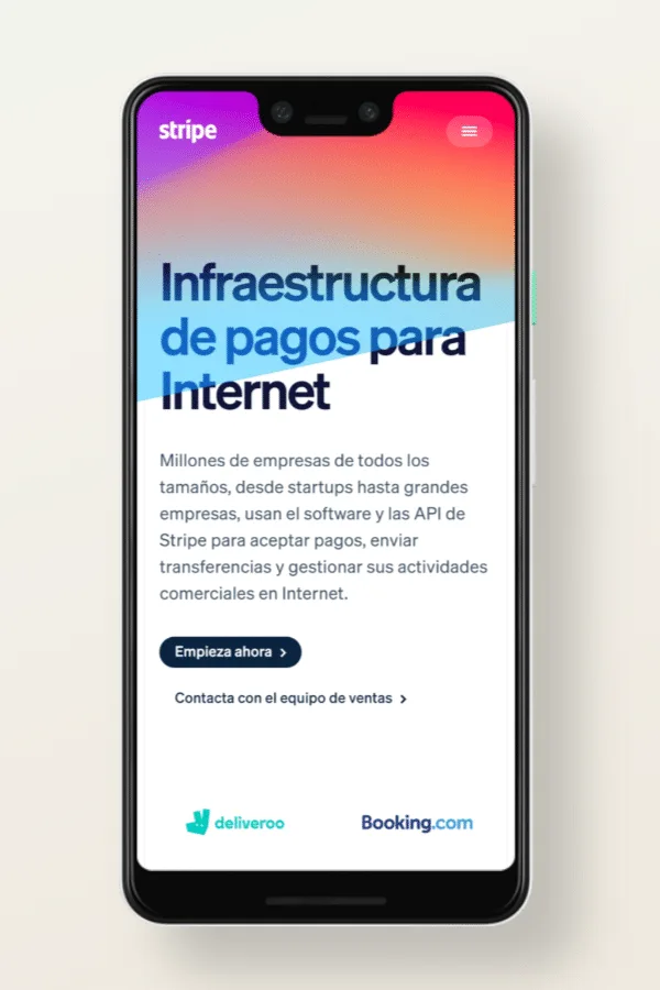 Stripe, versión sitios web para móviles