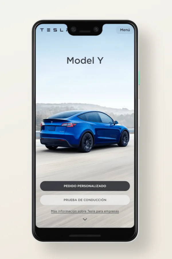 Versión móvil de la web de Tesla