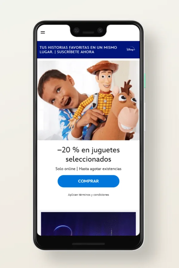 Versión móvil de la web de Walt Disney