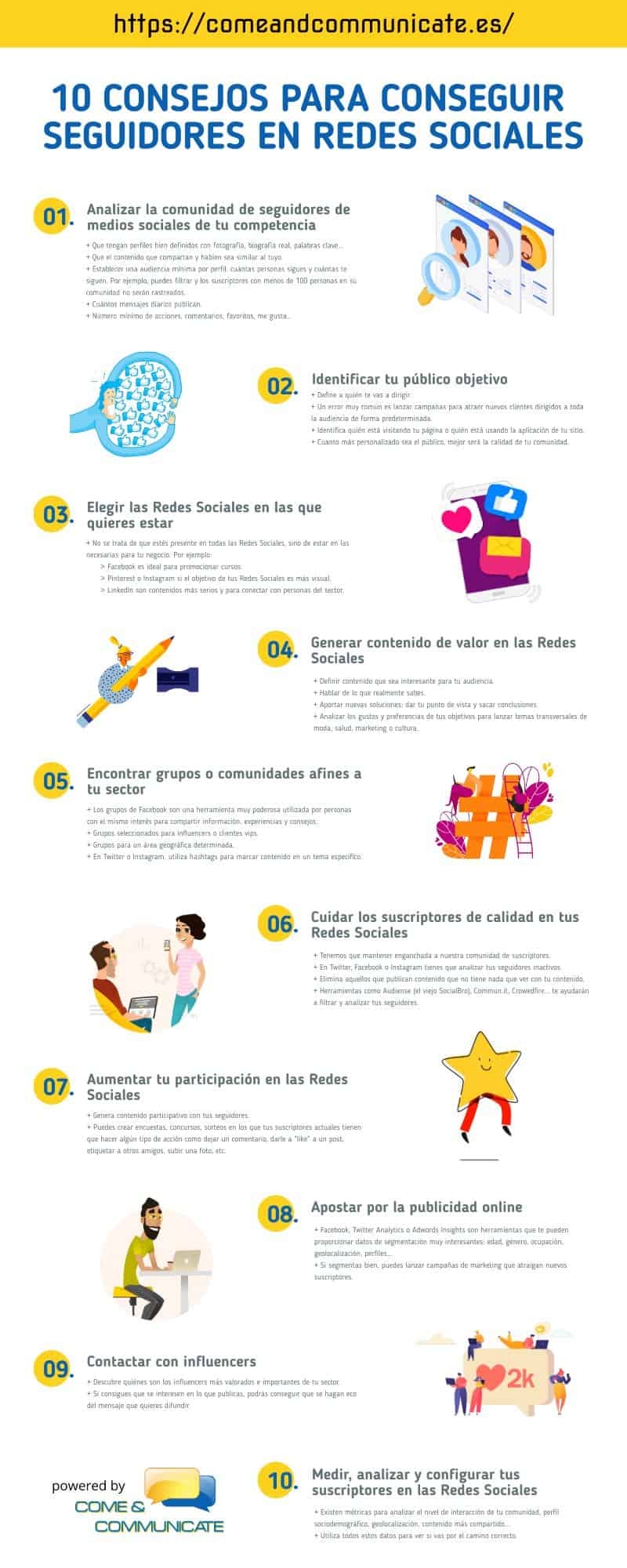 10 Consejos prácticos de cómo conseguir seguidores en Redes Sociales Infografía Cómo conseguir seguidores en Redes Sociales