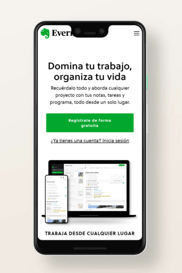 Los 21 mejores ejemplos de diseño de sitios web para móviles Evernote, versión sitios web para móviles