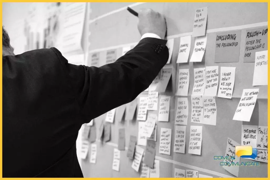 Project Manager analizando en un Kanban los beneficios de que es un CRM en una empresa