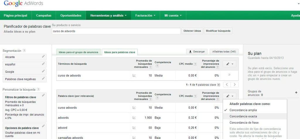 Planificador de Palabras Clave de Google