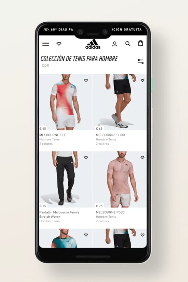 Versión móvil de la web de Adidas