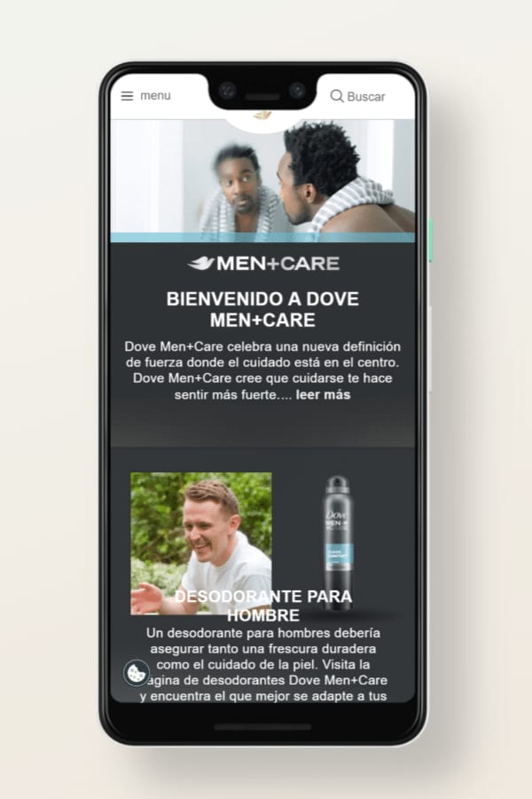 Versión móvil de la web de Dove Men
