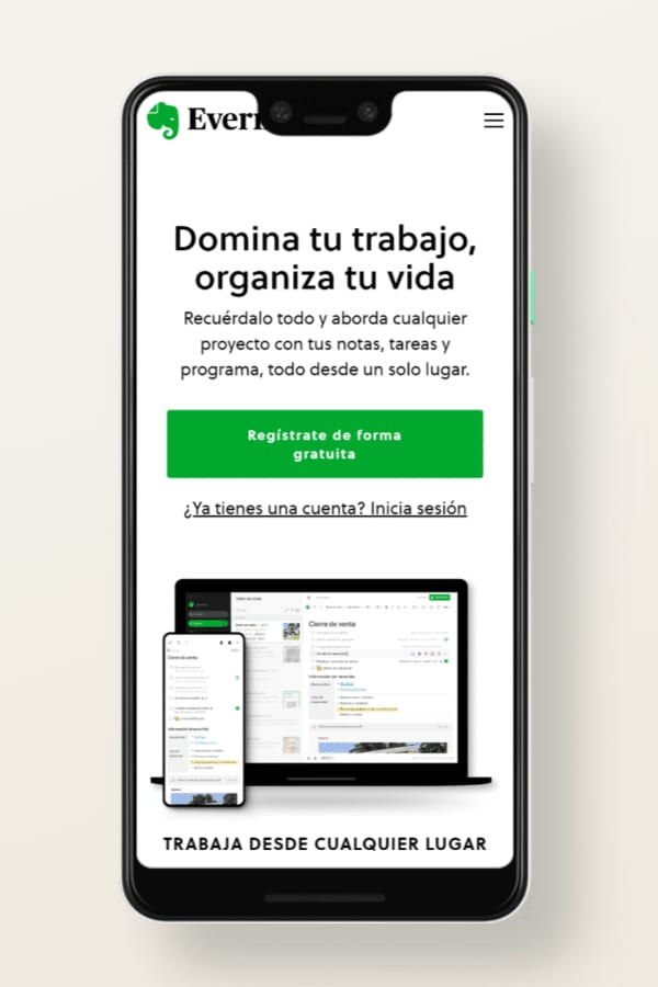 Evernote, versión sitios web para móviles