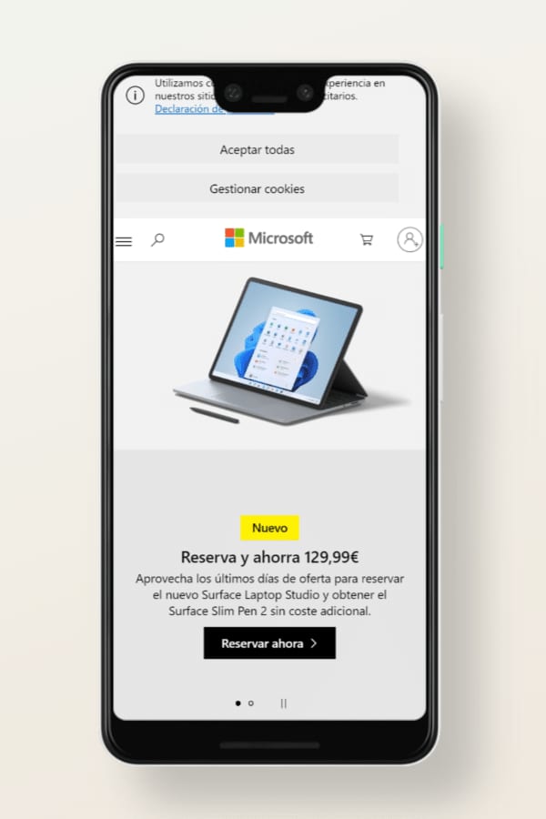 Versión móvil de la web de Microsoft
