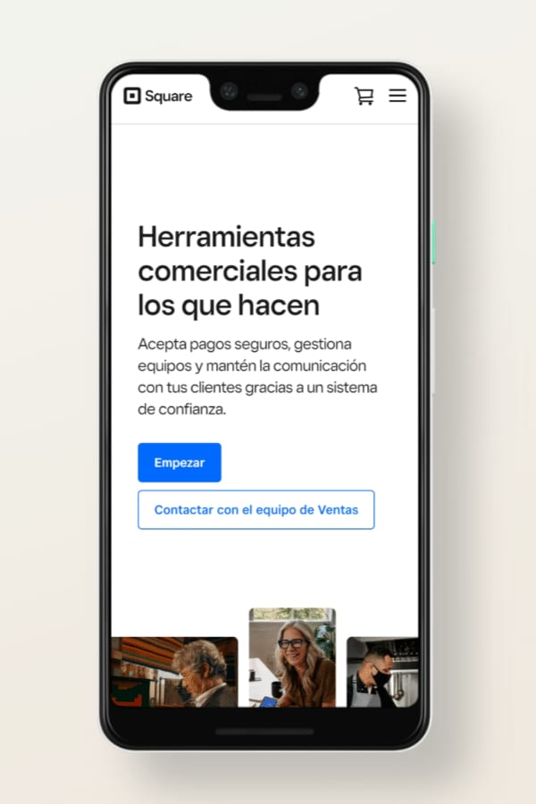 Square, versión sitios web para móviles