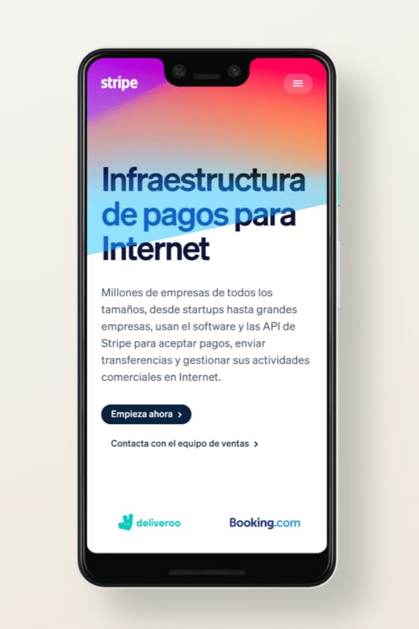 Stripe, versión sitios web para móviles