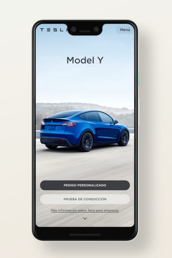 Versión móvil de la web de Tesla