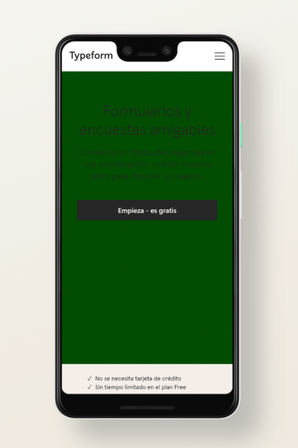 Versión móvil de la web de Typeform