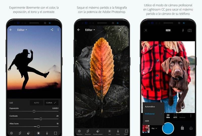 Pantallazo de la app Adobe Lightroom CC