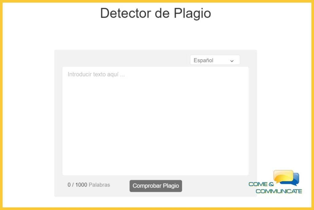 Pantallazo del detector de plagio del corrector gramatical online Reescribir Textos