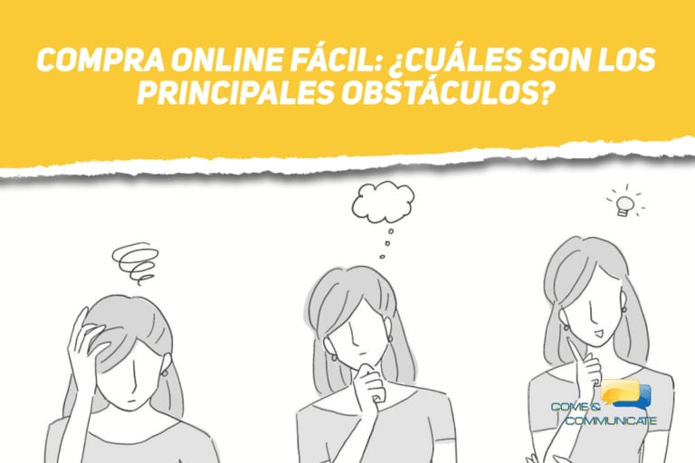 Ilustración de una chica que tiene problemas para comprar y después encuentra soluciones para una compra online fácil