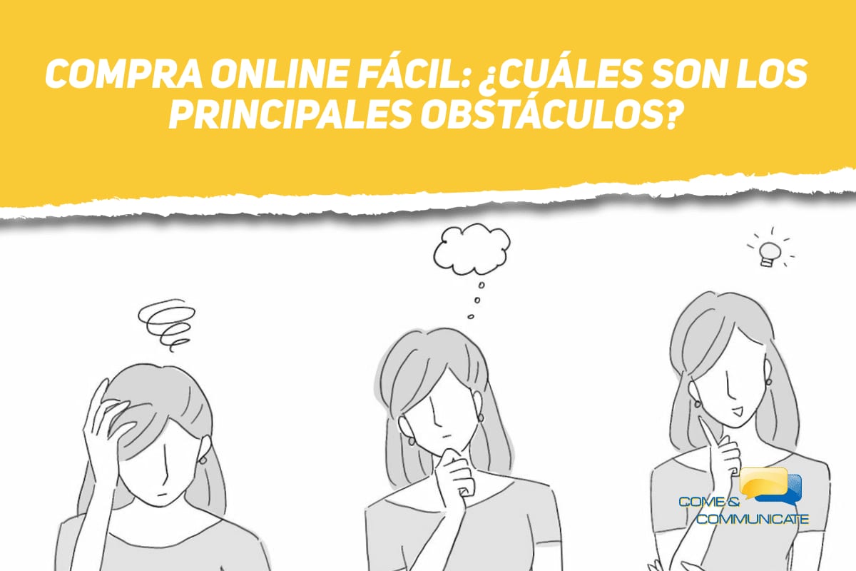 Ilustración de una chica que tiene problemas para comprar y después encuentra soluciones para una compra online fácil